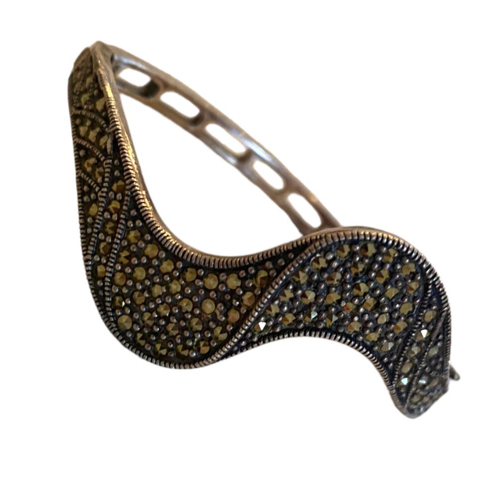 sterling silver 925 bangle Marcasite Curved Bangle Hinged Vintage